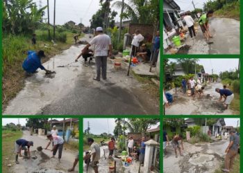 Warga Lingkungan X Tanah 600 Medan Marelan Gotong Royong Perbaiki Jalan Muslim Pancasila