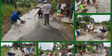 Warga Lingkungan X Tanah 600 Medan Marelan Gotong Royong Perbaiki Jalan Muslim Pancasila