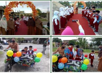 Siswa Baru SDIT Muhammadiyah Manggeng Disambut dengan Becak Hias