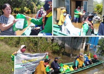Srikandi ‘Aisyiyah Kalbar Naik Sampan Salurkan Bantuan untuk Warga Korban Banjir