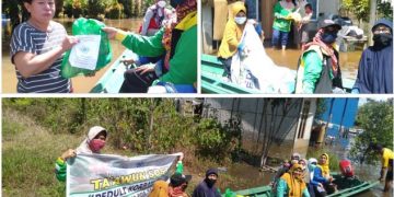Srikandi ‘Aisyiyah Kalbar Naik Sampan Salurkan Bantuan untuk Warga Korban Banjir