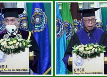 UMSU Kukuhkan Dua Guru Besar Bidang Ilmu Hukum dan Sosial Ekonomi Pertanian