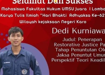 Mahasiswa FH UMSU Dedi Kurniawan Juara 1 Lomba Karya Tulis Ilmiah Hari Bhakti Adhyaksa Ke-62 Kejari Karo