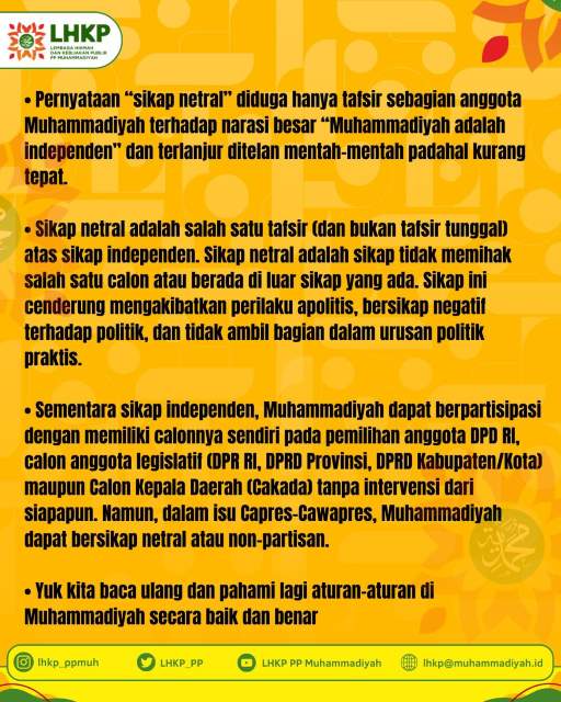LHKP: Dalam Politik Praktis Muhammadiyah Independen, Bukan Bersikap Netral
