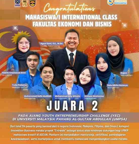 Mahasiswa Kelas Internasional Manajemen FEB UMSU Raih Juara II di UMPSA Malaysia Lewat Inovasi “Entresia”